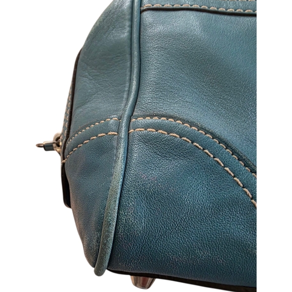 Coach Vintage Soft Smooth Leather Teal Blue Hampton Satchel #F11198 - Picture 9 of 16